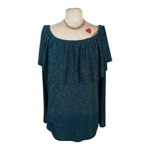 Blue Sparkly Off the Shoulder Long Sleeve Top